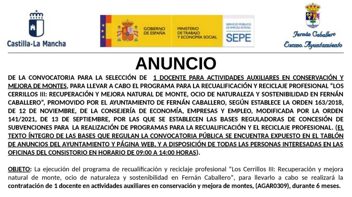 CONVOCATORIA PARA LA SELECCIÓN DE 1 DOCENTE PARA ACTIVIDADES AUXILIARES ...